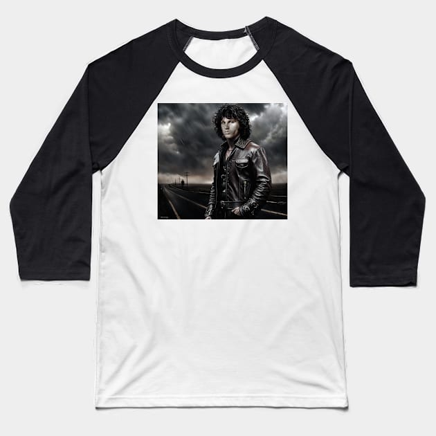 Jim Morrison Riders on the Storm Baseball T-Shirt by IconsPopArt